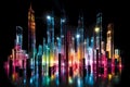 Futuristic cityscape, skyscrapers crafted from sleek chrome materials