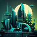 futuristic cityscape with sleek, metallic buildings . AI Generative