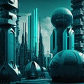 Futuristic cityscape with sleek, metallic buildings . AI Generative