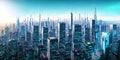 Futuristic cityscape with sleek, metallic buildings. Panorama . AI Generative