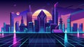 Futuristic Cityscape at Sunset with Vibrant Neon Colors