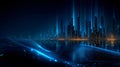 Futuristic smart city skyline with data waves and light beams Royalty Free Stock Photo