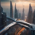 Futuristic cityscape with towering skyscrapers and flying cars Ideal for sci-fi book covers or futuristic-themed graphics1