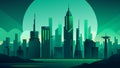 Futuristic Cityscape at Twilight with Vibrant Green Hues