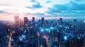 Futuristic Cityscape with Wireless Power Transfer Technology at Dusk Royalty Free Stock Photo