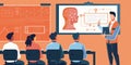 A futuristic classroom features an AI robot instructor interacting with engaged students AIG62 Royalty Free Stock Photo
