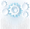 Futuristic clean technology concept, white paper gear wheel tec