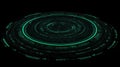 A futuristic clock with glowing green and black elements.