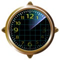 Futuristic clock yellow apparatus radar. Gauge dashboard touch user interface. Screen device and appliance, unit, isolated. Vector