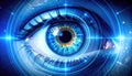 Futuristic Close-Up of a Blue Iris with Digital Interface Rings Royalty Free Stock Photo