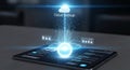 Futuristic Cloud Backup Service with Glowing Data Stream from a Tablet Royalty Free Stock Photo