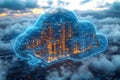 Futuristic Cloud Computing City Surrounded by Digital Atmosphere and Data Networks Generative AI Royalty Free Stock Photo