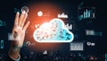 Futuristic Cloud Computing Concept with Data Visualization and Analytics Interface in Night City Background xenic Royalty Free Stock Photo