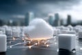 Futuristic Cloud Computing Concept with Digital Network on Abstract Cityscape Generative AI Royalty Free Stock Photo