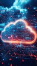 Futuristic Cloud Computing Concept with Digital Network and Data Visualization Royalty Free Stock Photo