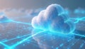 Futuristic cloud computing concept with glowing blue lines on a white grid. Abstract digital network flow, data storage, and Royalty Free Stock Photo