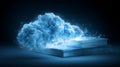 Futuristic Cloud Computing Concept with Glowing Digital Cloud and Illuminated Books Representing Online Knowledge Royalty Free Stock Photo