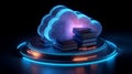 Futuristic Cloud Computing Concept with Glowing Digital Cloud and Illuminated Books Representing Online Knowledge Royalty Free Stock Photo