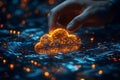 Futuristic Cloud Computing Concept Hand Interacting with Digital Cloud Network Royalty Free Stock Photo