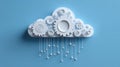 Futuristic Cloud Computing Concept with Interconnected Gears and Glowing Circuit Lines on Dark Background Representing Royalty Free Stock Photo