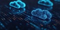 Futuristic cloud computing concept with network data flow and blue light Royalty Free Stock Photo