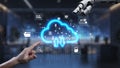 Futuristic Cloud Computing Concept with Robotic Hand and Human Touch Representing Data Storage and Technology Royalty Free Stock Photo