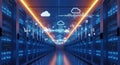 Futuristic Cloud Computing Data Center with AI, Cybersecurity, and Big Data Visualization Cloud Storage Artificial Royalty Free Stock Photo