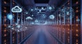 Futuristic Cloud Computing Data Center with AI, Cybersecurity, and Big Data Visualization Cloud Storage Artificial Royalty Free Stock Photo