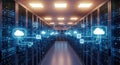 Futuristic Cloud Computing Data Center with AI, Cybersecurity, and Big Data Visualization Cloud Storage Artificial Royalty Free Stock Photo