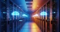 Futuristic Cloud Computing Data Center with AI, Cybersecurity, and Big Data Visualization Cloud Storage Artificial Royalty Free Stock Photo