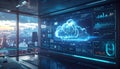 Futuristic Cloud Computing Data Center with Cityscape View Royalty Free Stock Photo
