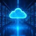 Futuristic Cloud Computing Data Center with Glowing Digital Network Royalty Free Stock Photo