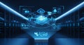 Futuristic Cloud Computing Data Center Visualization in Blue Royalty Free Stock Photo