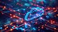 Futuristic cloud computing and digital data network glowing with vibrant lights. Royalty Free Stock Photo