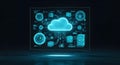 A futuristic cloud computing graphic with various digital elements Royalty Free Stock Photo
