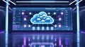 Futuristic Cloud Computing Interface Displaying Advanced Network Technology and Data Analytics Royalty Free Stock Photo