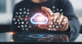 Futuristic cloud computing interface interactive touchscreen business technology data storage Royalty Free Stock Photo