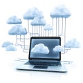 Futuristic cloud computing interface on laptop. Illustration of digital data storage and network technology