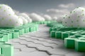 Futuristic Cloud Computing Landscape with Hexagonal Path Generative AI Royalty Free Stock Photo