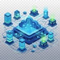 A futuristic cloud computing system with multiple servers and data storage Royalty Free Stock Photo