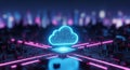 Futuristic cloud computing technology concept with glowing digital circuit brain symbolizing artificial intelligence innovation Royalty Free Stock Photo