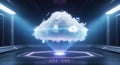 Futuristic cloud computing technology emerging from digital platform with blue lights Royalty Free Stock Photo