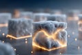 Futuristic Cloud Data Concept with Glowing Network Cubes for Technology Design Generative AI Royalty Free Stock Photo