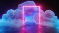 Futuristic cloud formation with neon glow and digital interface. captivating scene with vibrant colors and copy space Royalty Free Stock Photo