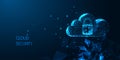 Futuristic Cloud security concept with glowing low polygonal cloud technology symbol and padlock