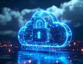 Futuristic Cloud Security Lock Data Protection and Cybersecurity Concept with Artificial Intelligence Royalty Free Stock Photo