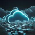 Futuristic cloud structure in dark landscape merges technology and nature elements beautifully Royalty Free Stock Photo