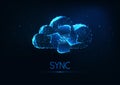 Futuristic cloud synchronization concept with glowing low polygonal cloud with refresh symbol Royalty Free Stock Photo