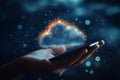 Futuristic Cloud Technology: Hand Holding Virtual Cloud on Smartphone Royalty Free Stock Photo