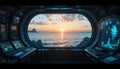 Futuristic Cockpit View of Sunset Ocean Royalty Free Stock Photo